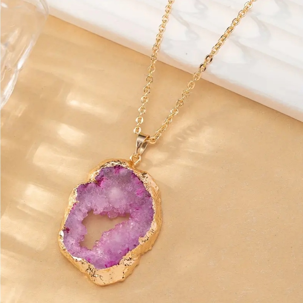 Pink Agate Pendant Necklace